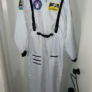 White Men's Astronaut-Style Jumpsuit with Black Trim